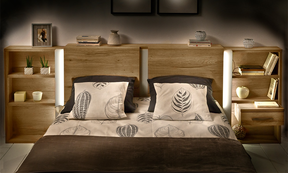 Lit pour literie 140 x 190 cm + bloc étagère et chevet – Image 3