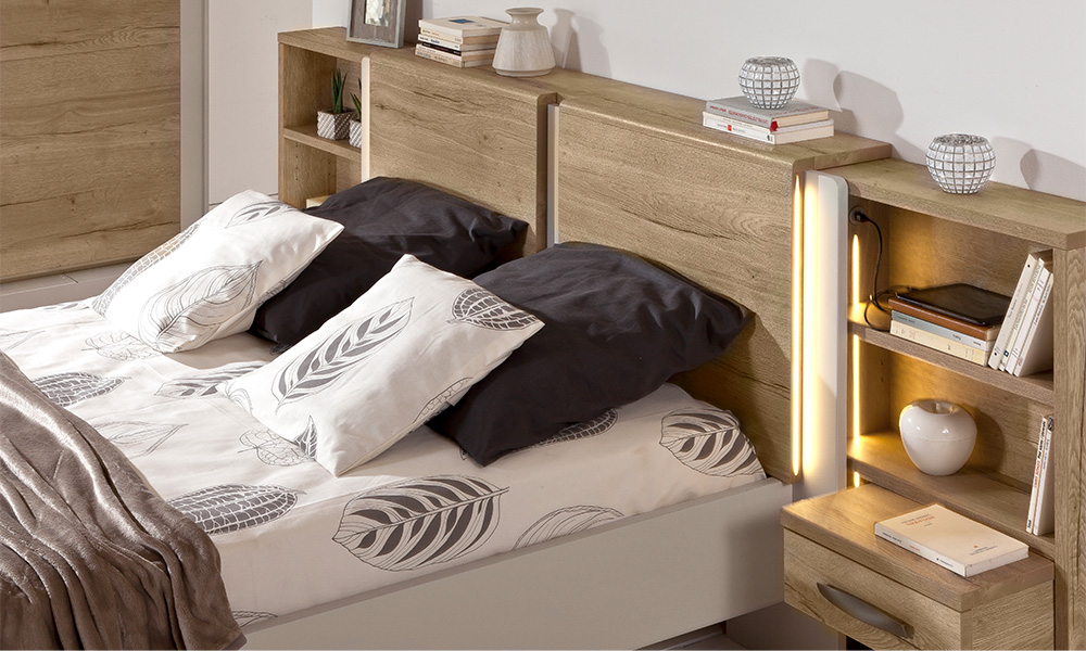 Lit pour literie 140 x 190 cm + bloc étagère et chevet – Image 2